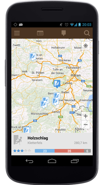 App für Klettergebiete auf Karte